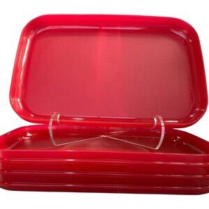 Tupperware Rectangular Luncheon Plates Trays 11 x 7 Red Set of 4 NEW